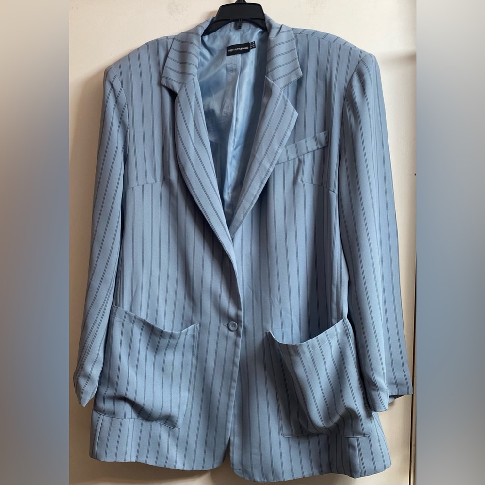 Pretty Little Thing Oversized 10 Blazer Blue & White Stripes Jacket Career
